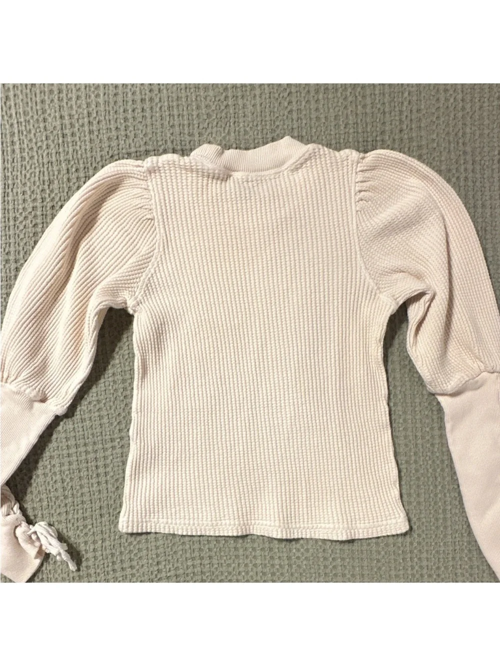 NWOT Free People Ivory Puff Long Sleeve Ribbed Knit Top with Lace-Up Cuffs S